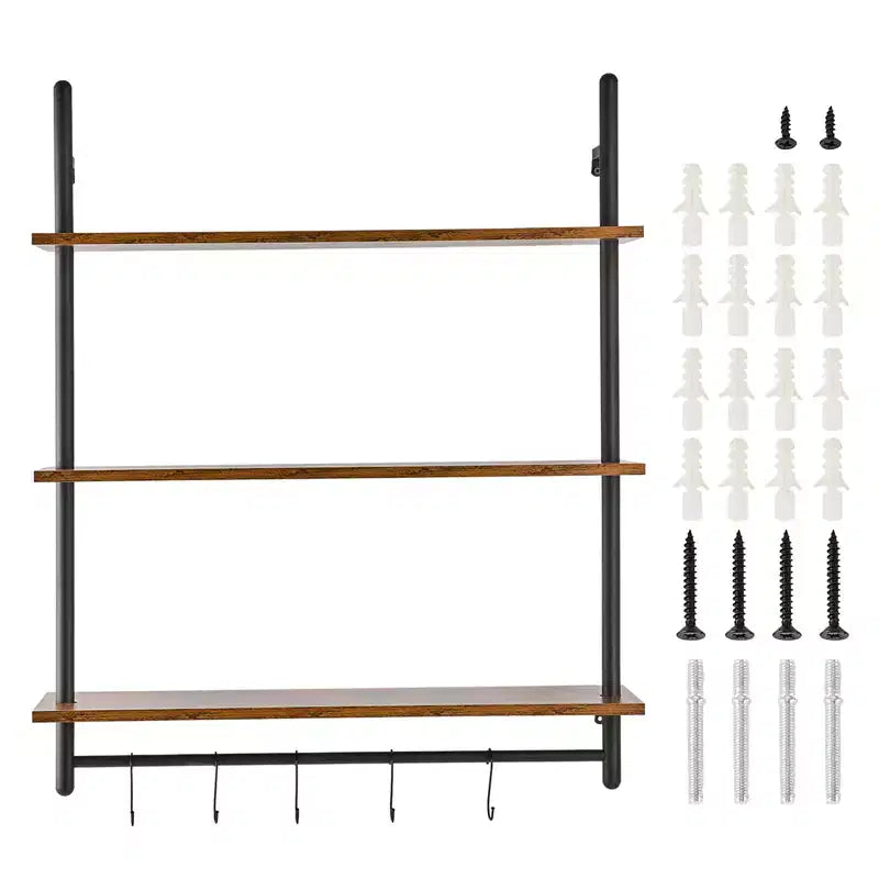 VEVOR Industrial Pipe Shelf, 3 Tier 32x9.84in, Wall-Mount Floating Rustic Wood Shelves Bracket Display Bookshelf,Storage Rack Sundries Holder, Black