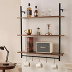 Étagère murale style industriel 3 niveaux 81x25cm, en bois rustique avec supports, pour livres, bibelots, noir