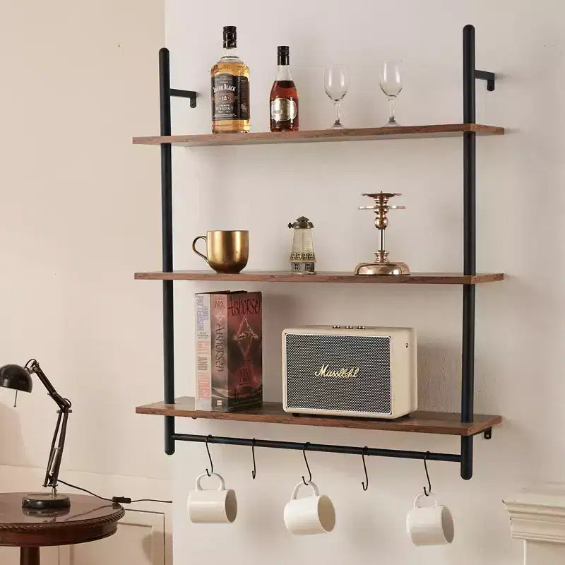 Industrial Pipe Shelf, 3 Tier 32x9.84in, Wall-Mount Floating Rustic Wood Shelves Bracket Display Bookshelf,Storage Rack Sundries Holder, Black