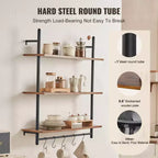 Étagère murale style industriel 3 niveaux 81x25cm, en bois rustique avec supports, pour livres, bibelots, noir