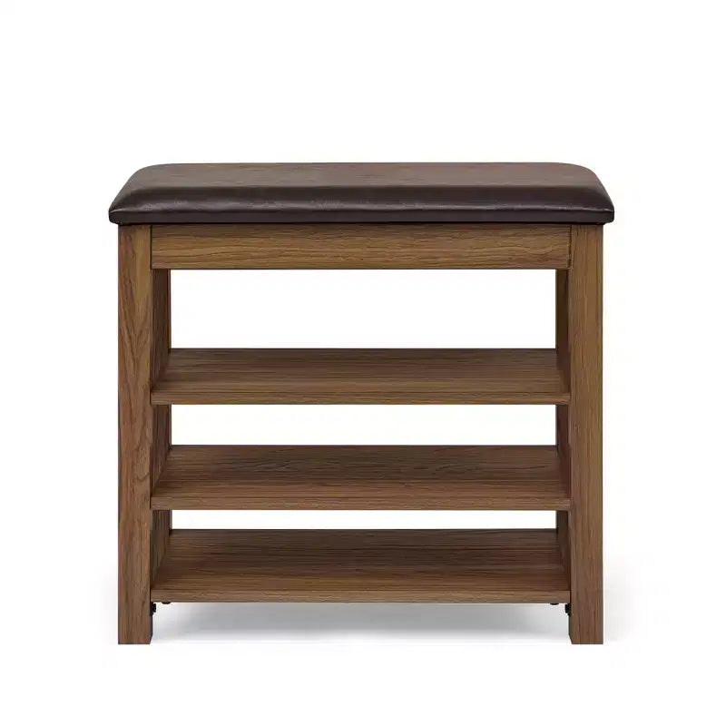 Debby Wood Faux Leather Upholstered Shoe Rack Bench