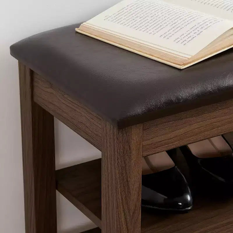 Debby Wood Faux Leather Upholstered Shoe Rack Bench