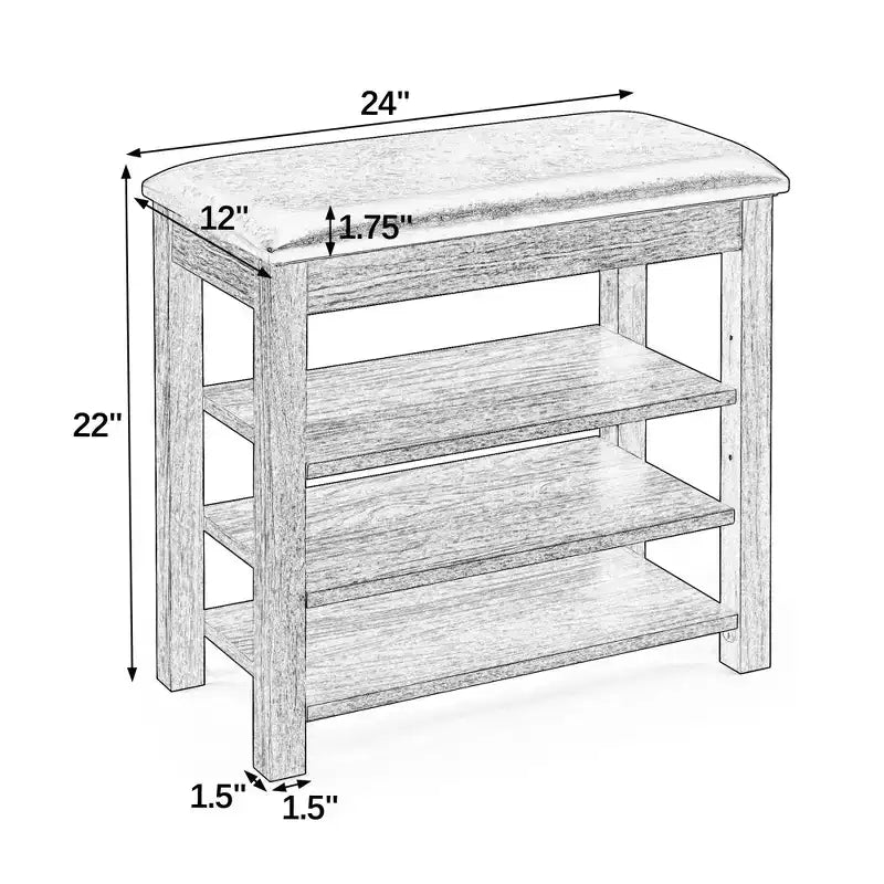 Debby Wood Faux Leather Upholstered Shoe Rack Bench