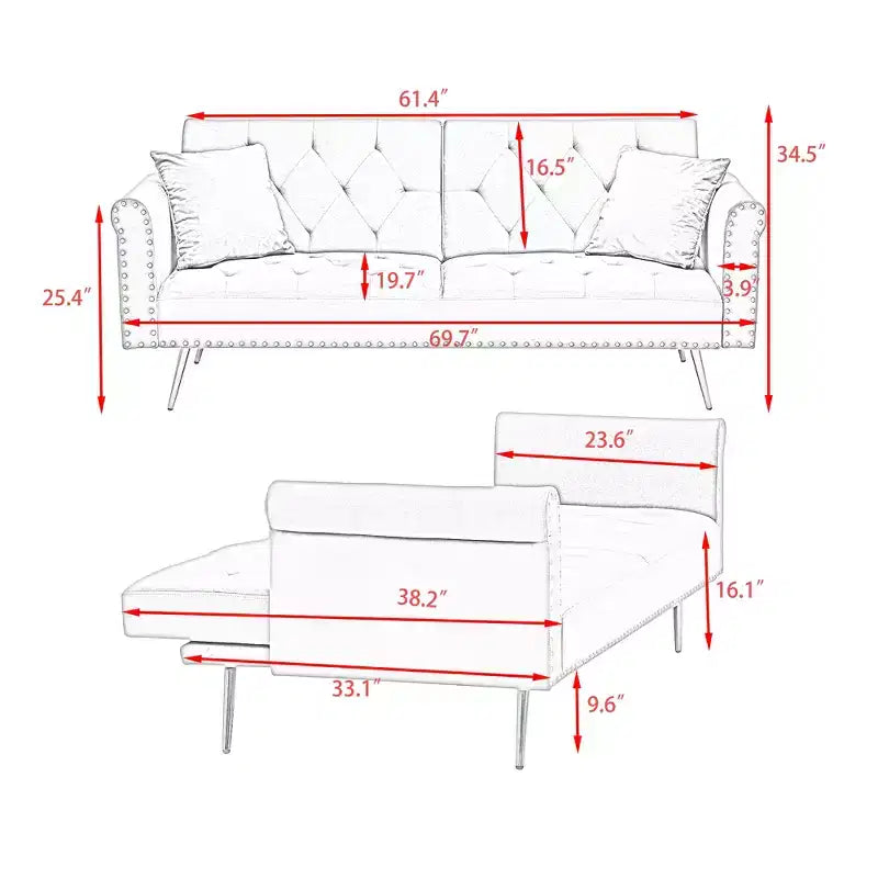Black Velvet Fabric Sofa Featuring Nail Head Trim and Accompanied By A Matching Throw Pillow