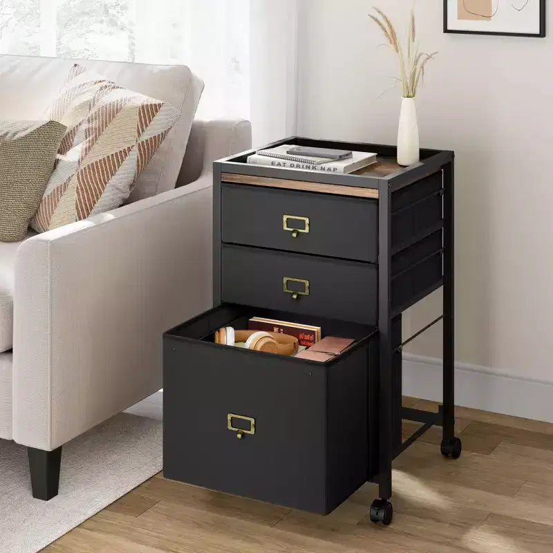 Drawer File CabinetMobile Filing Cabinet Rolling Printer Stand Fits A4 or Letter Size, Fabric Vertical File Cabinet with Wheels,Under Storage Cabinet