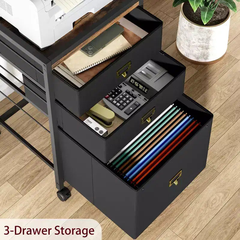 Drawer File CabinetMobile Filing Cabinet Rolling Printer Stand Fits A4 or Letter Size, Fabric Vertical File Cabinet with Wheels,Under Storage Cabinet