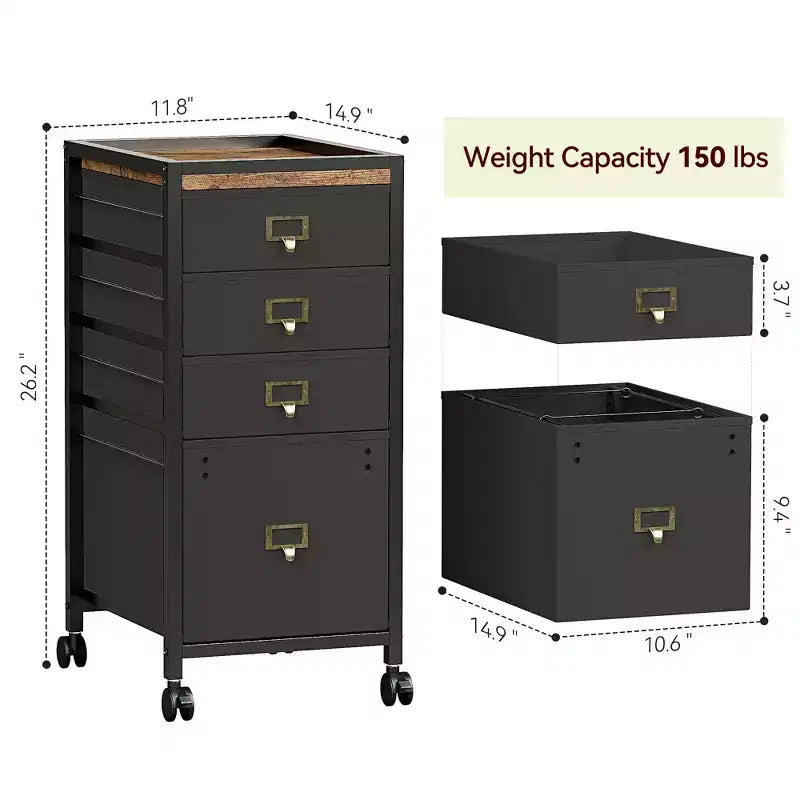 Drawer File CabinetMobile Filing Cabinet Rolling Printer Stand Fits A4 or Letter Size, Fabric Vertical File Cabinet with Wheels,Under Storage Cabinet