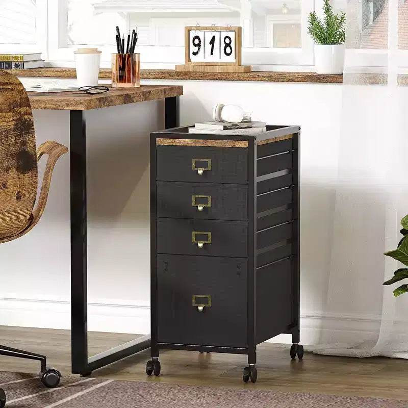 Drawer File CabinetMobile Filing Cabinet Rolling Printer Stand Fits A4 or Letter Size, Fabric Vertical File Cabinet with Wheels,Under Storage Cabinet