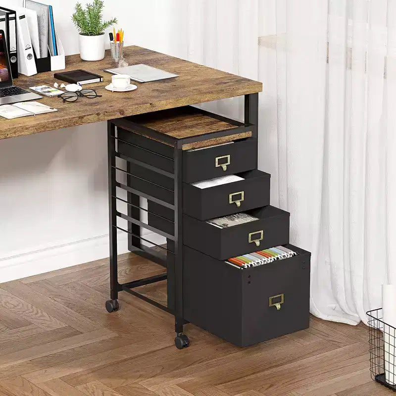 Drawer File CabinetMobile Filing Cabinet Rolling Printer Stand Fits A4 or Letter Size, Fabric Vertical File Cabinet with Wheels,Under Storage Cabinet