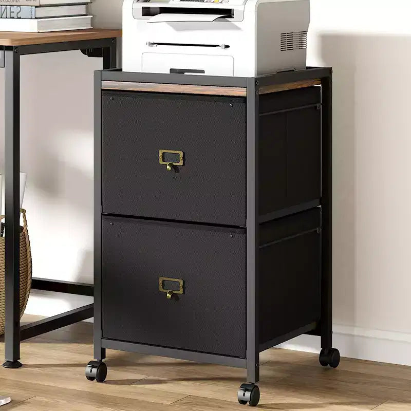 Drawer File CabinetMobile Filing Cabinet Rolling Printer Stand Fits A4 or Letter Size, Fabric Vertical File Cabinet with Wheels,Under Storage Cabinet