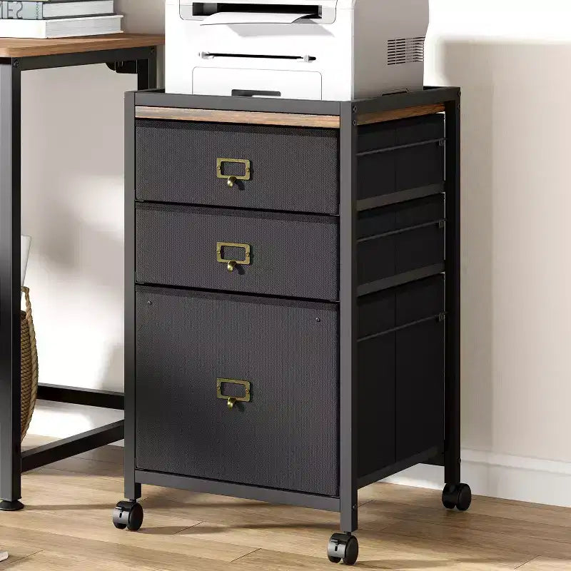 Drawer File CabinetMobile Filing Cabinet Rolling Printer Stand Fits A4 or Letter Size, Fabric Vertical File Cabinet with Wheels,Under Storage Cabinet