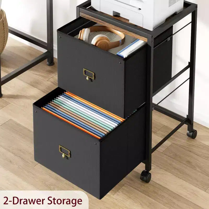 Drawer File CabinetMobile Filing Cabinet Rolling Printer Stand Fits A4 or Letter Size, Fabric Vertical File Cabinet with Wheels,Under Storage Cabinet