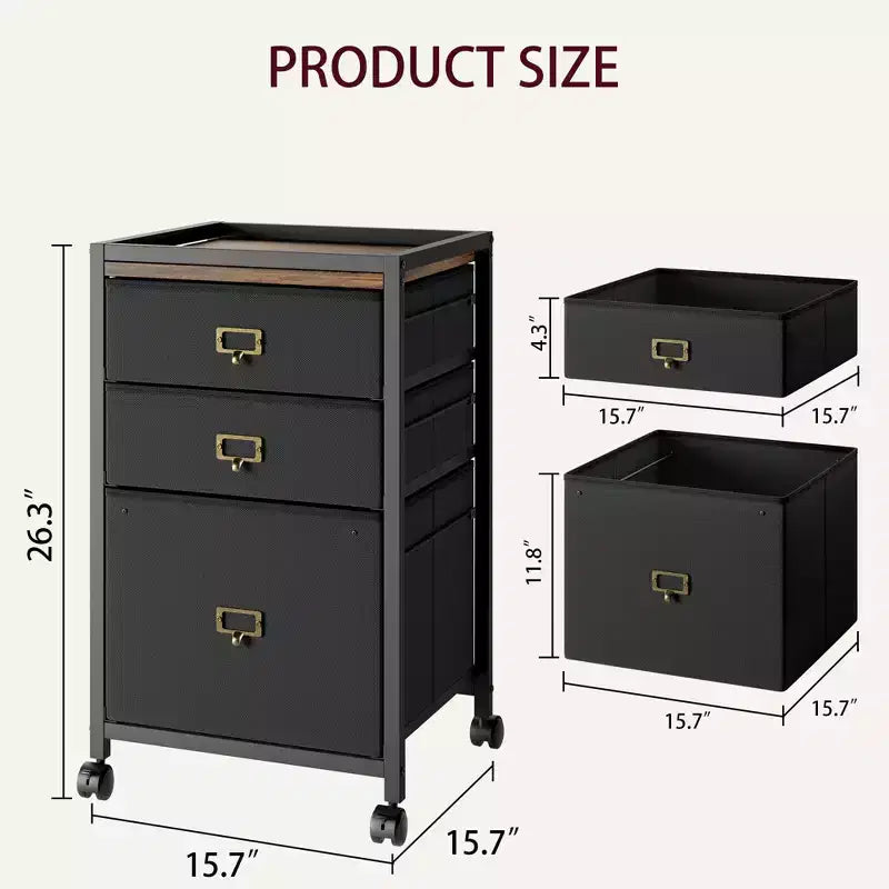 Drawer File CabinetMobile Filing Cabinet Rolling Printer Stand Fits A4 or Letter Size, Fabric Vertical File Cabinet with Wheels,Under Storage Cabinet
