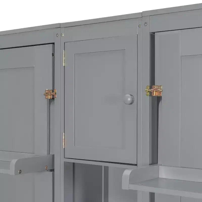 Dual Twin Size Murphy Bed with Convertible Shelf-Legs and Central Storage Unit