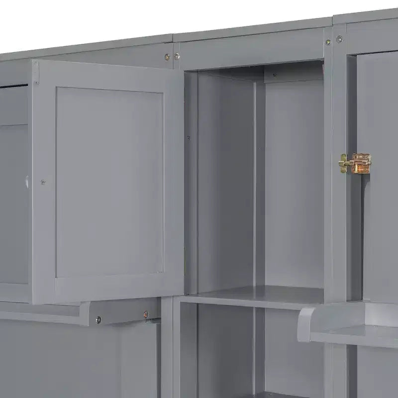 Dual Twin Size Murphy Bed with Convertible Shelf-Legs and Central Storage Unit