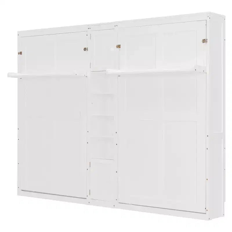 Dual Twin Size Murphy Bed with Convertible Shelf-Legs and Central Storage Unit