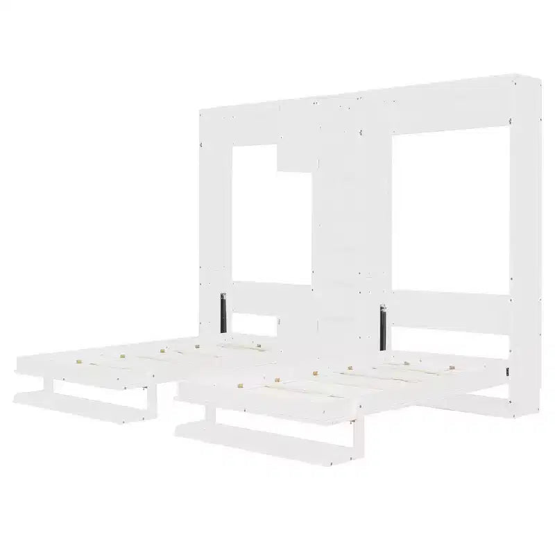 Dual Twin Size Murphy Bed with Convertible Shelf-Legs and Central Storage Unit