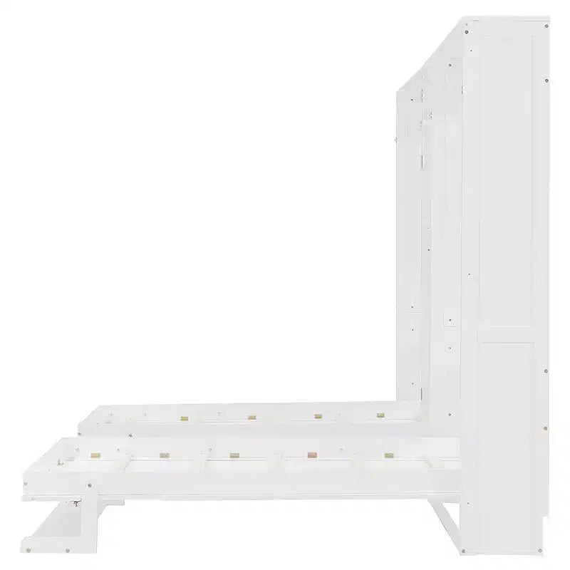 Dual Twin Size Murphy Bed with Convertible Shelf-Legs and Central Storage Unit