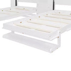 Lit escamotable double avec étagères-pieds convertibles et unité de rangement centrale