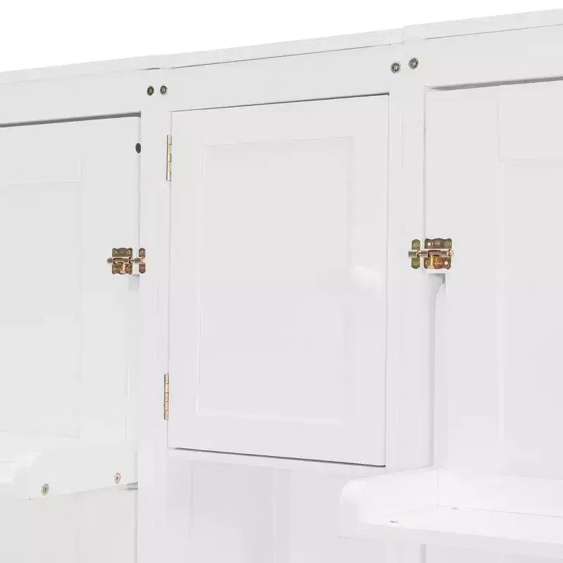 Dual Twin Size Murphy Bed with Convertible Shelf-Legs and Central Storage Unit