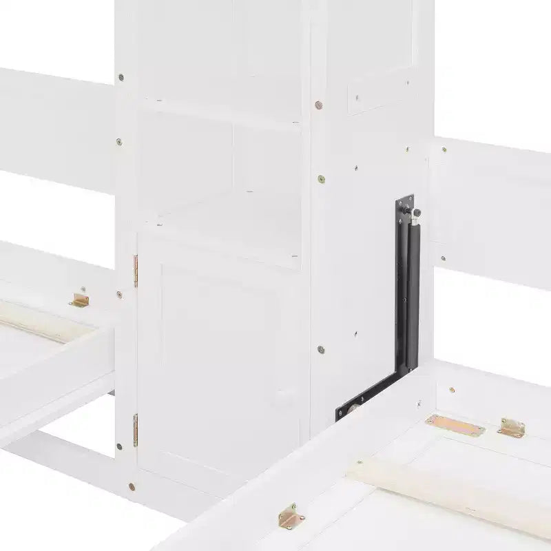 Dual Twin Size Murphy Bed with Convertible Shelf-Legs and Central Storage Unit