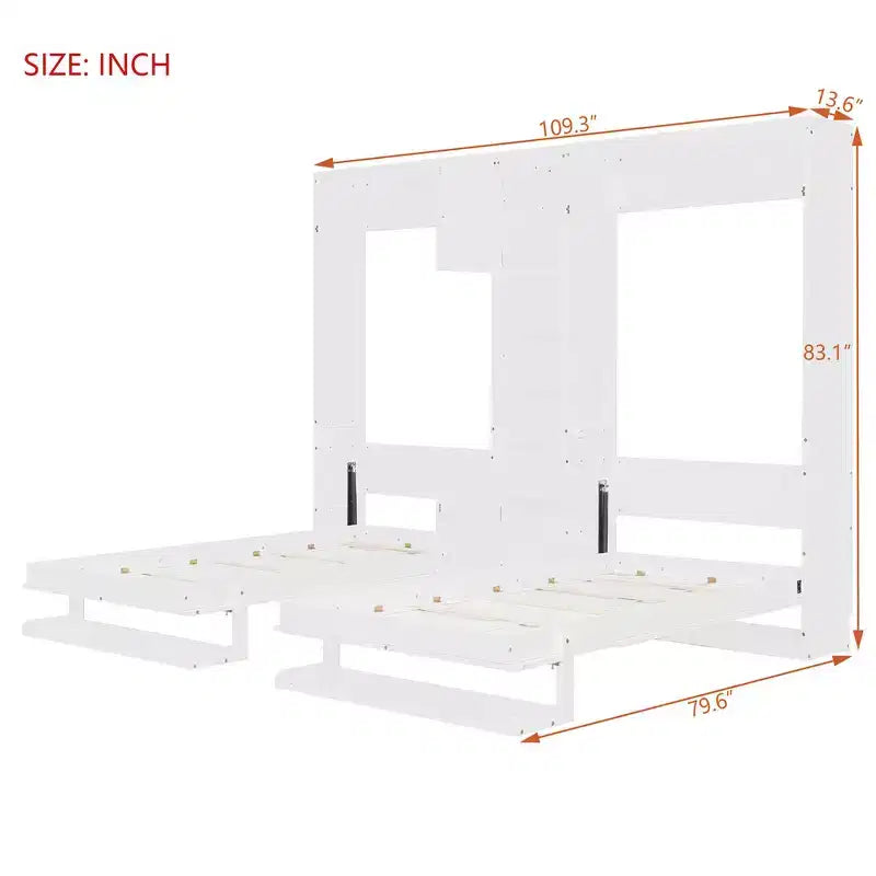 Dual Twin Size Murphy Bed with Convertible Shelf-Legs and Central Storage Unit