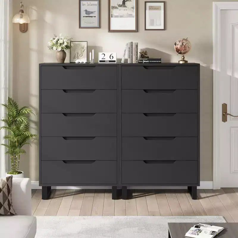 5 Dresser for Bedroom, 47 Tall Dresser, Vertical Drawer Dresser with Storage Freestanding, Wooden Closet Dresser for Living Room, Entryway, White