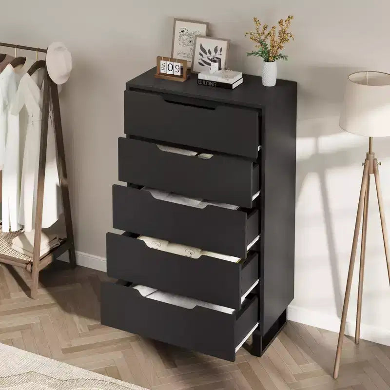 5 Dresser for Bedroom, 47 Tall Dresser, Vertical Drawer Dresser with Storage Freestanding, Wooden Closet Dresser for Living Room, Entryway, White