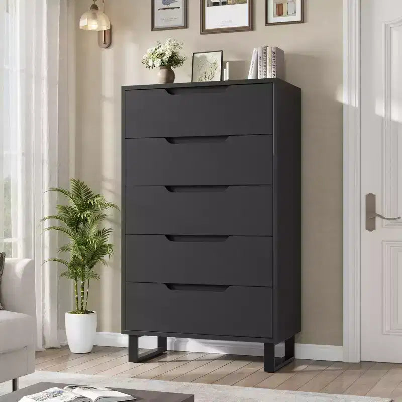 5 Dresser for Bedroom, 47 Tall Dresser, Vertical Drawer Dresser with Storage Freestanding, Wooden Closet Dresser for Living Room, Entryway, White
