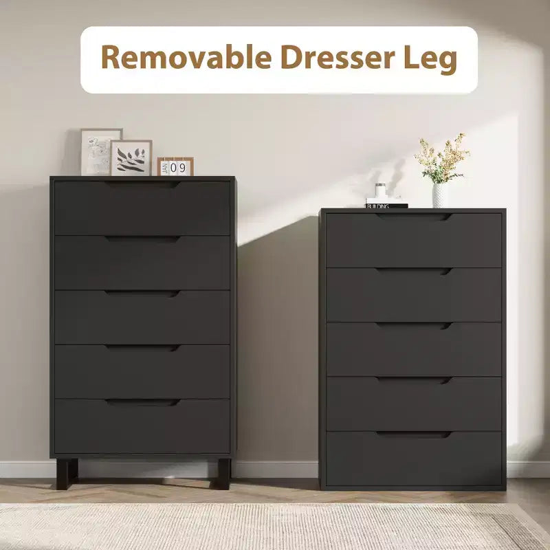 5 Dresser for Bedroom, 47 Tall Dresser, Vertical Drawer Dresser with Storage Freestanding, Wooden Closet Dresser for Living Room, Entryway, White