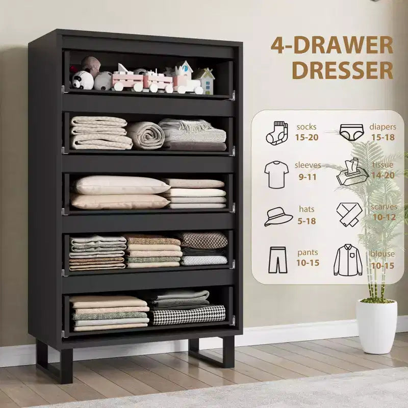 5 Dresser for Bedroom, 47 Tall Dresser, Vertical Drawer Dresser with Storage Freestanding, Wooden Closet Dresser for Living Room, Entryway, White