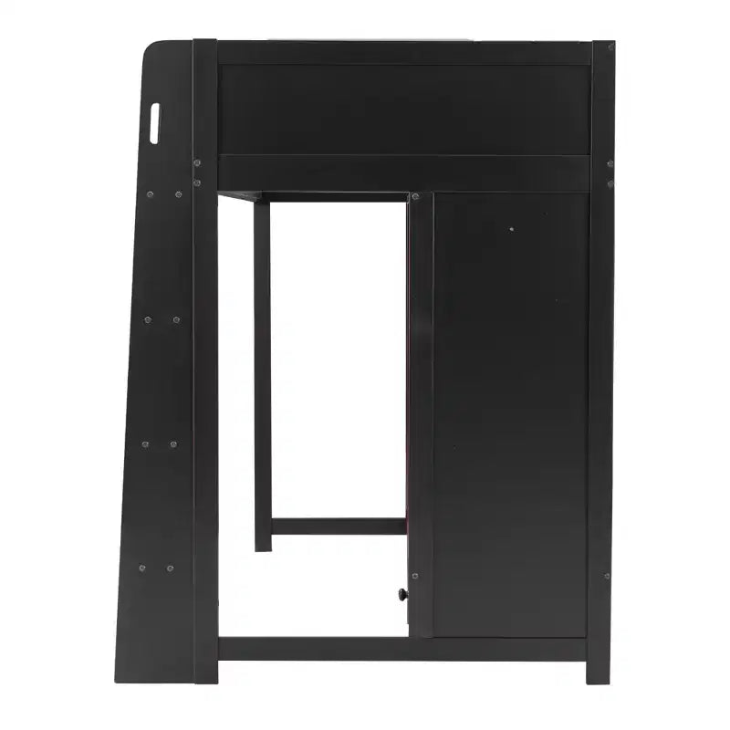 Twin/Full Size Gaming Loft Bed with Built-in Desk, Wardrobe, LED and a Drawer, Pine Wood Bed Frame, Black