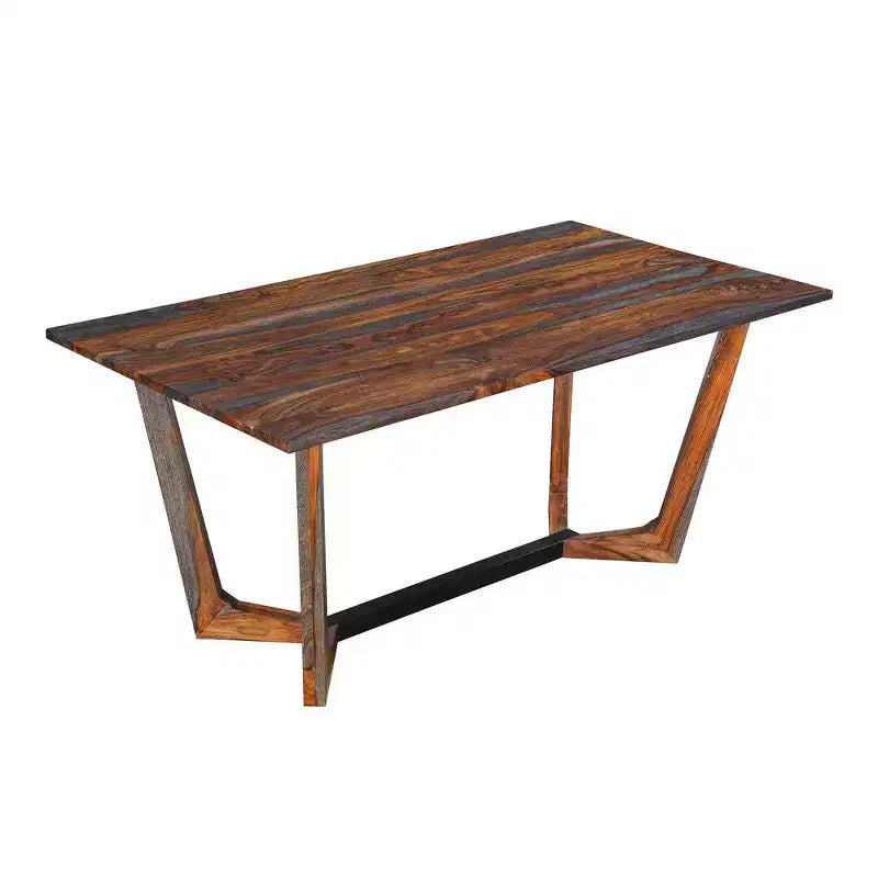 67 Inch Rectangular Sheesham Wood Dining Table with Black Metal Trestle Base