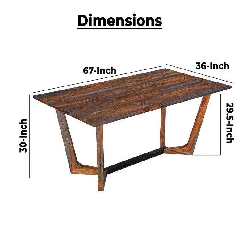 67 Inch Rectangular Sheesham Wood Dining Table with Black Metal Trestle Base