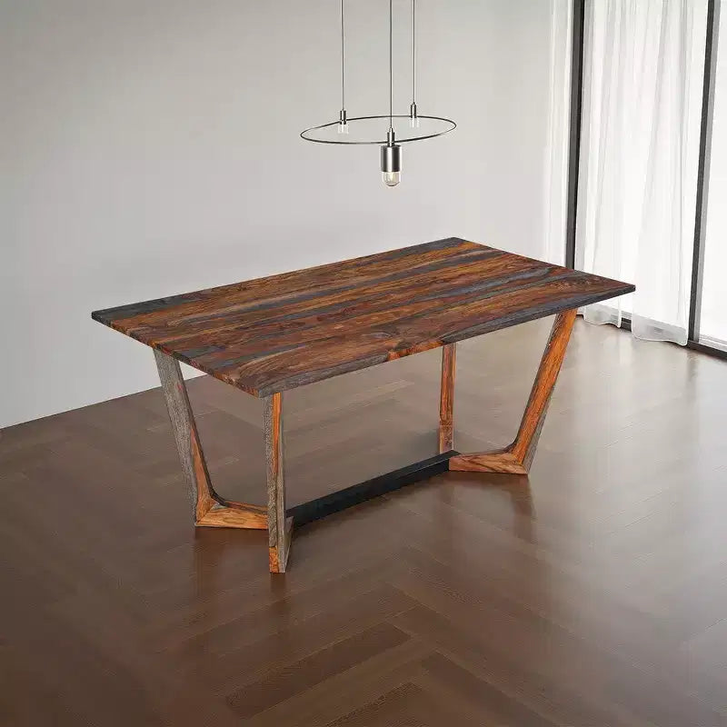 67 Inch Rectangular Sheesham Wood Dining Table with Black Metal Trestle Base