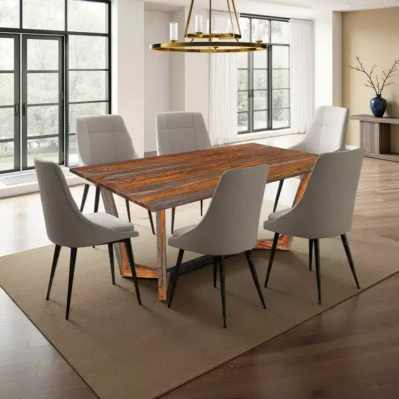 67 Inch Rectangular Sheesham Wood Dining Table with Black Metal Trestle Base