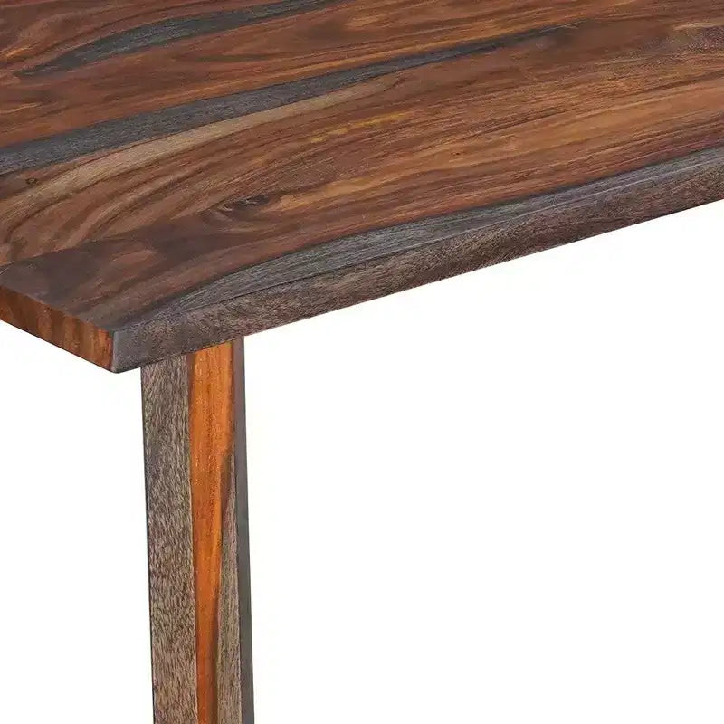 67 Inch Rectangular Sheesham Wood Dining Table with Black Metal Trestle Base
