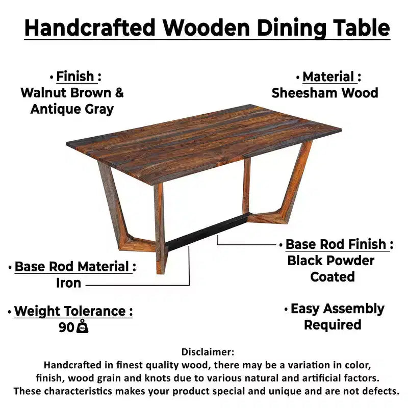 67 Inch Rectangular Sheesham Wood Dining Table with Black Metal Trestle Base