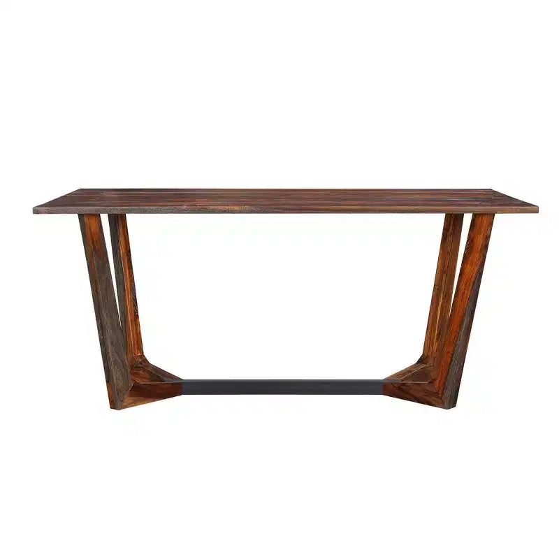 67 Inch Rectangular Sheesham Wood Dining Table with Black Metal Trestle Base