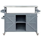 Îlot de cuisine extérieure, chariot de bar roulant et meuble de rangement, table de grillade extérieure style ferme avec plateau en acier inoxydable, porte-serviettes