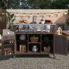 Îlot de cuisine extérieure, chariot de bar roulant et meuble de rangement, table de grillade extérieure style ferme avec plateau en acier inoxydable, porte-serviettes