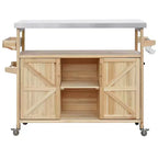 Îlot de cuisine extérieure, chariot de bar roulant et meuble de rangement, table de grillade extérieure style ferme avec plateau en acier inoxydable, porte-serviettes