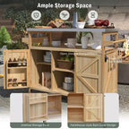 Îlot de cuisine extérieure, chariot de bar roulant et meuble de rangement, table de grillade extérieure style ferme avec plateau en acier inoxydable, porte-serviettes