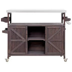 Îlot de cuisine extérieure, chariot de bar roulant et meuble de rangement, table de grillade extérieure style ferme avec plateau en acier inoxydable, porte-serviettes