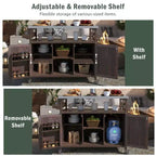 Îlot de cuisine extérieure, chariot de bar roulant et meuble de rangement, table de grillade extérieure style ferme avec plateau en acier inoxydable, porte-serviettes