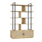 Étagère en rotin à 5 niveaux, bibliothèque ouverte de 180,6 cm avec armoire, étagère de présentation autoportante avec cadre en métal, étagère de rangement ouverte pour chambre à coucher