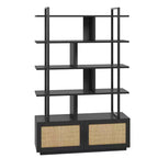 Étagère en rotin à 5 niveaux, bibliothèque ouverte de 180,6 cm avec armoire, étagère de présentation autoportante avec cadre en métal, étagère de rangement ouverte pour chambre à coucher