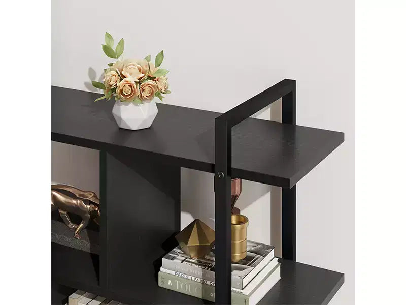 5 Tier Rattan Bookshelf, 71.1 Open Bookcase with Cabinet, Freestanding Display Rack with Metal Frame, Open Storage Rack for Bedroom