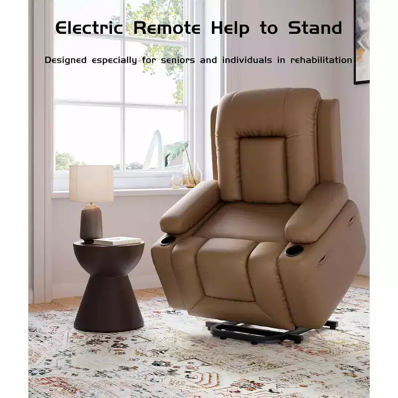 Oversized Power Lift Recliner Chair for Elderly, Faux Leather Lift Chair with Wide Seat, Cup Holders, and Side Pockets for Living Room