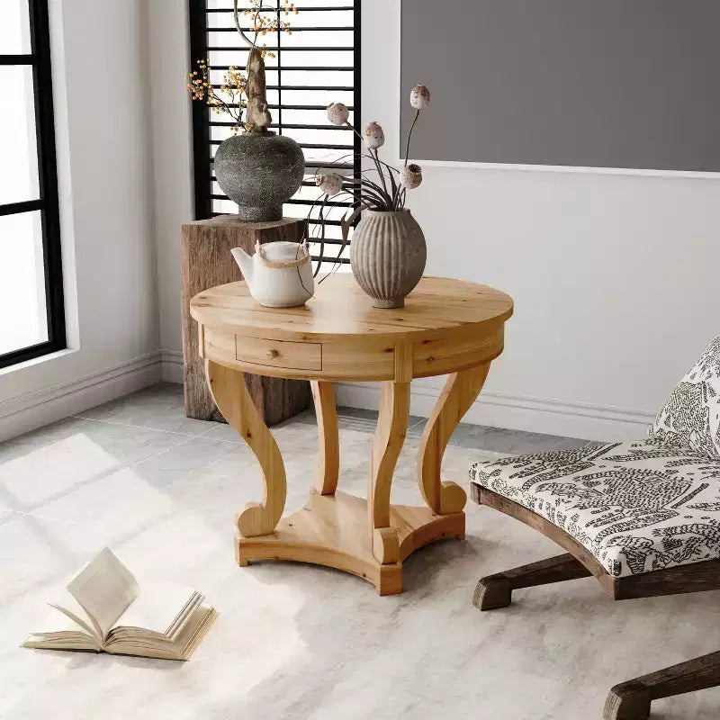 Round Dining Table with Curved Legs Kitchen Table Farmhouse Style Small Coffee Table for Dining Room